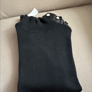 White House Black Market Black Turtleneck Sweater with Gold Button Accents